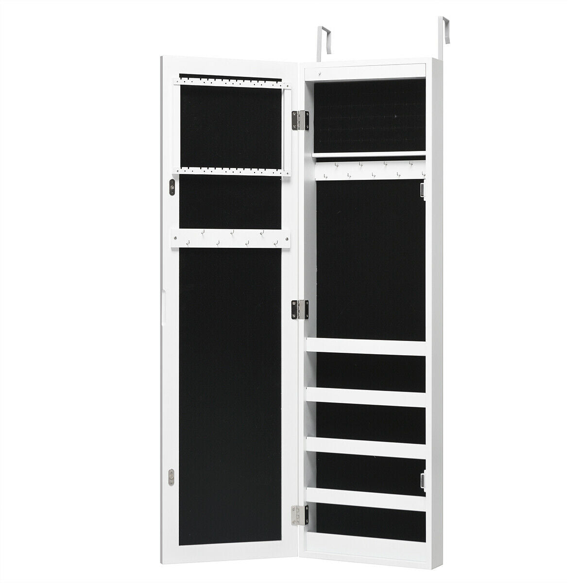White Wall and Door Mounted Jewelry Cabinet with LED Light and Mirror