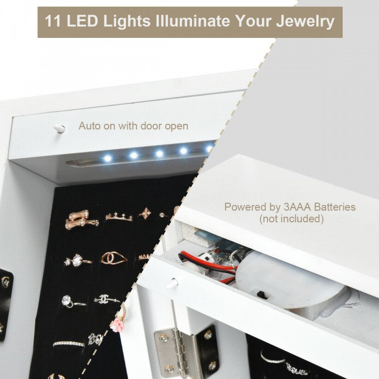 White Wall and Door Mounted Jewelry Cabinet with LED Light and Mirror