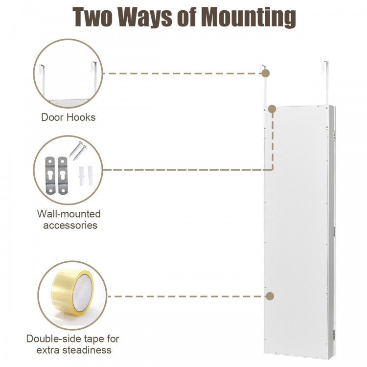 White Wall and Door Mounted Jewelry Cabinet with LED Light and Mirror