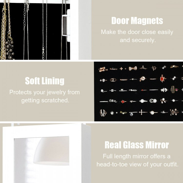 White Wall and Door Mounted Jewelry Cabinet with LED Light and Mirror