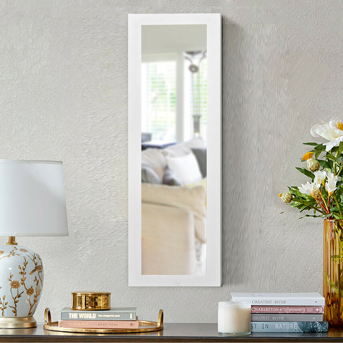 White Wall and Door Mounted Jewelry Cabinet with LED Light and Mirror
