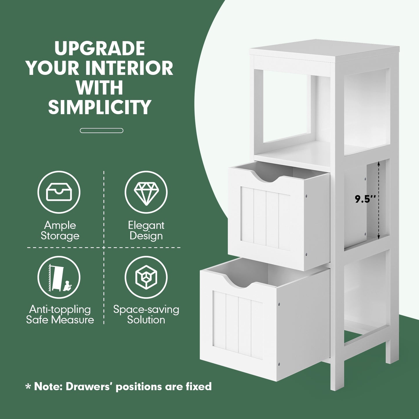 Multifunctional Bathroom Storage Cabinet with 2 Drawers