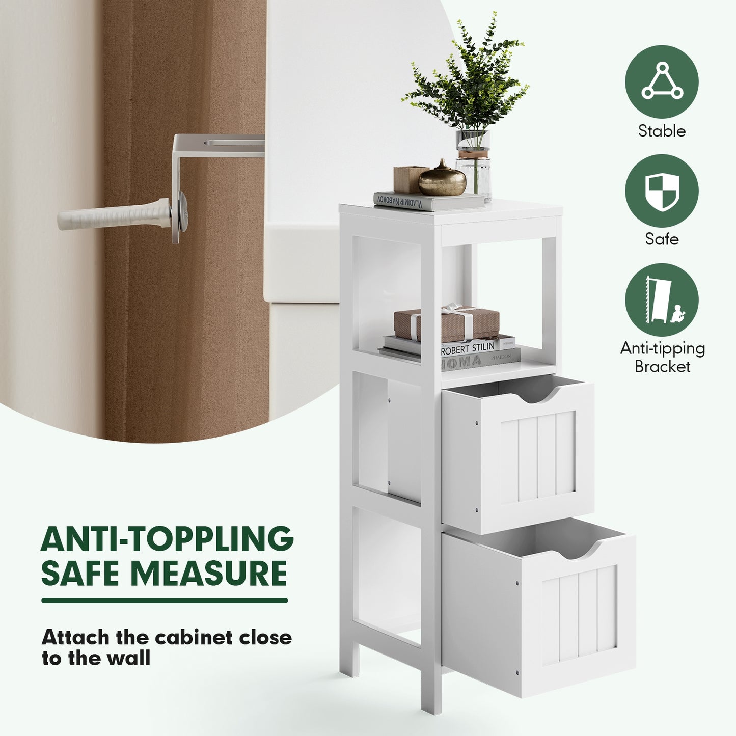 Multifunctional Bathroom Storage Cabinet with 2 Drawers