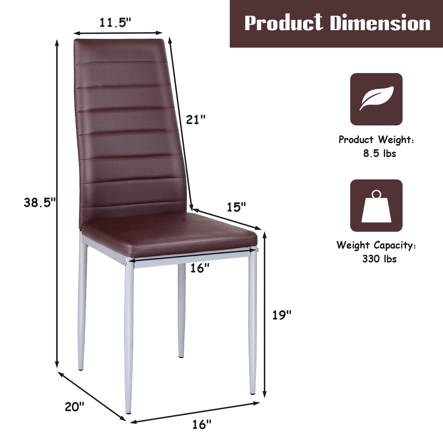 Set of 4 Elegant PVC Leather Dining Chairs with Modern Design - Brown
