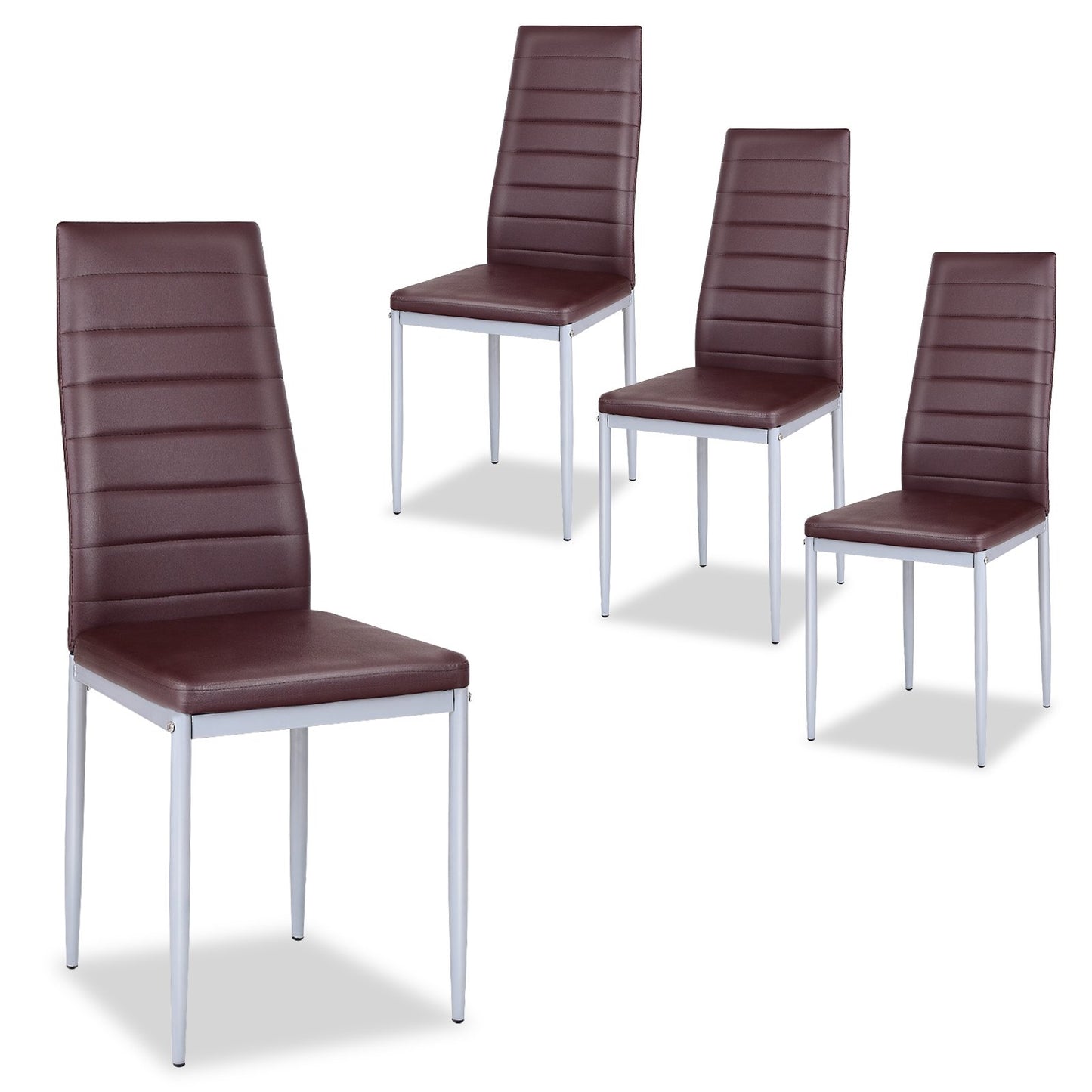 Set of 4 Elegant PVC Leather Dining Chairs with Modern Design - Brown