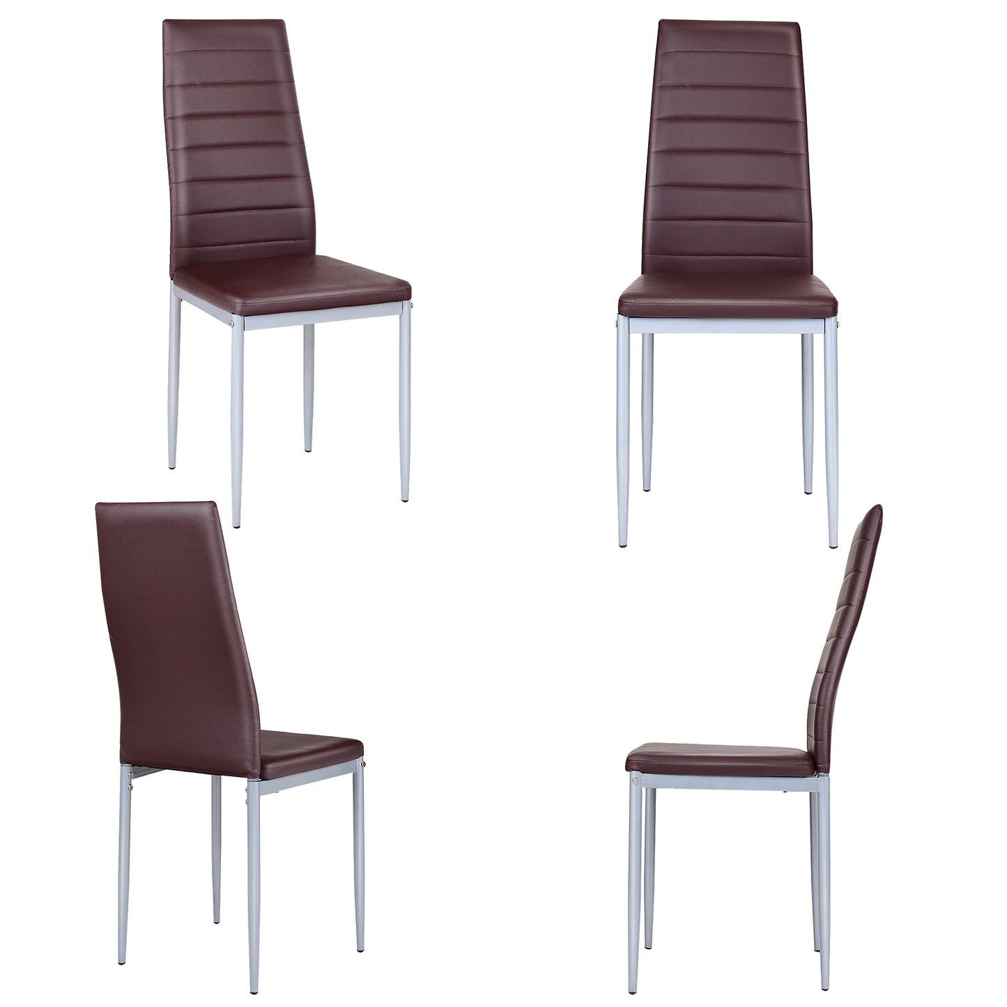 Set of 4 Elegant PVC Leather Dining Chairs with Modern Design - Brown