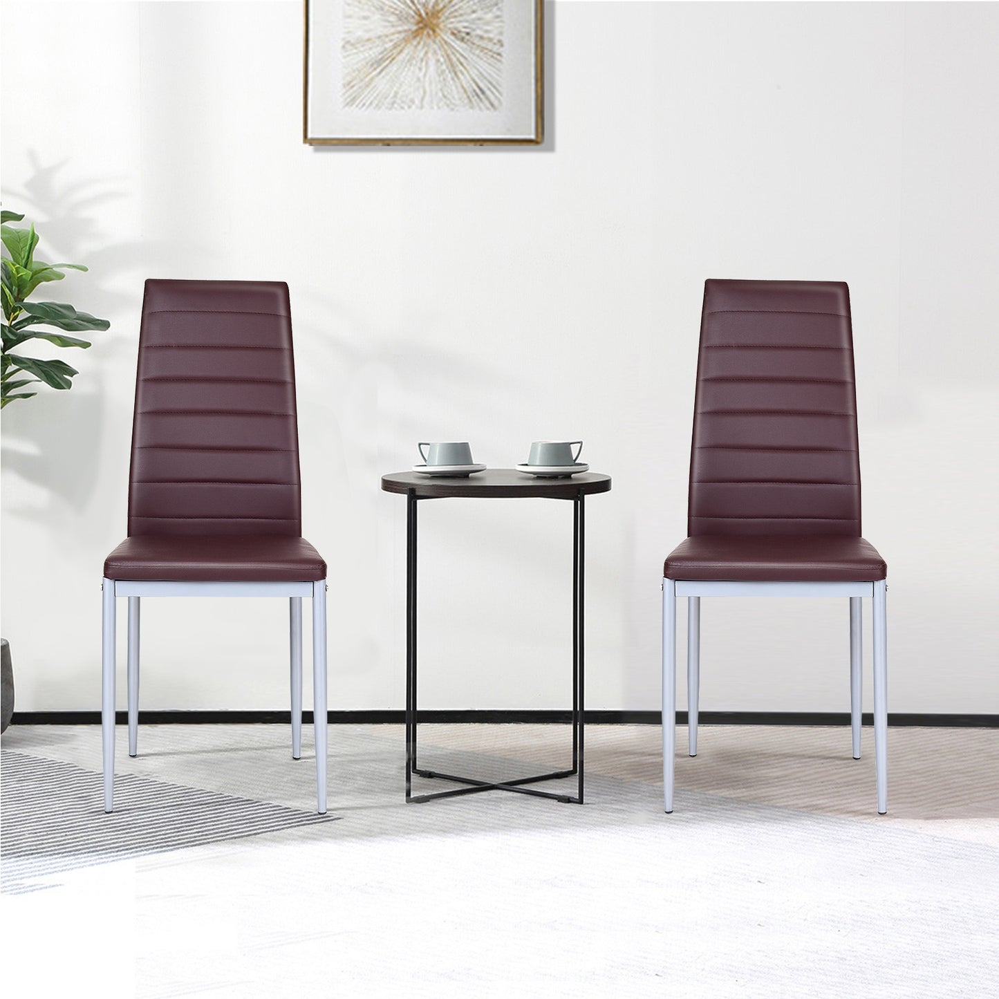 Set of 4 Elegant PVC Leather Dining Chairs with Modern Design - Brown