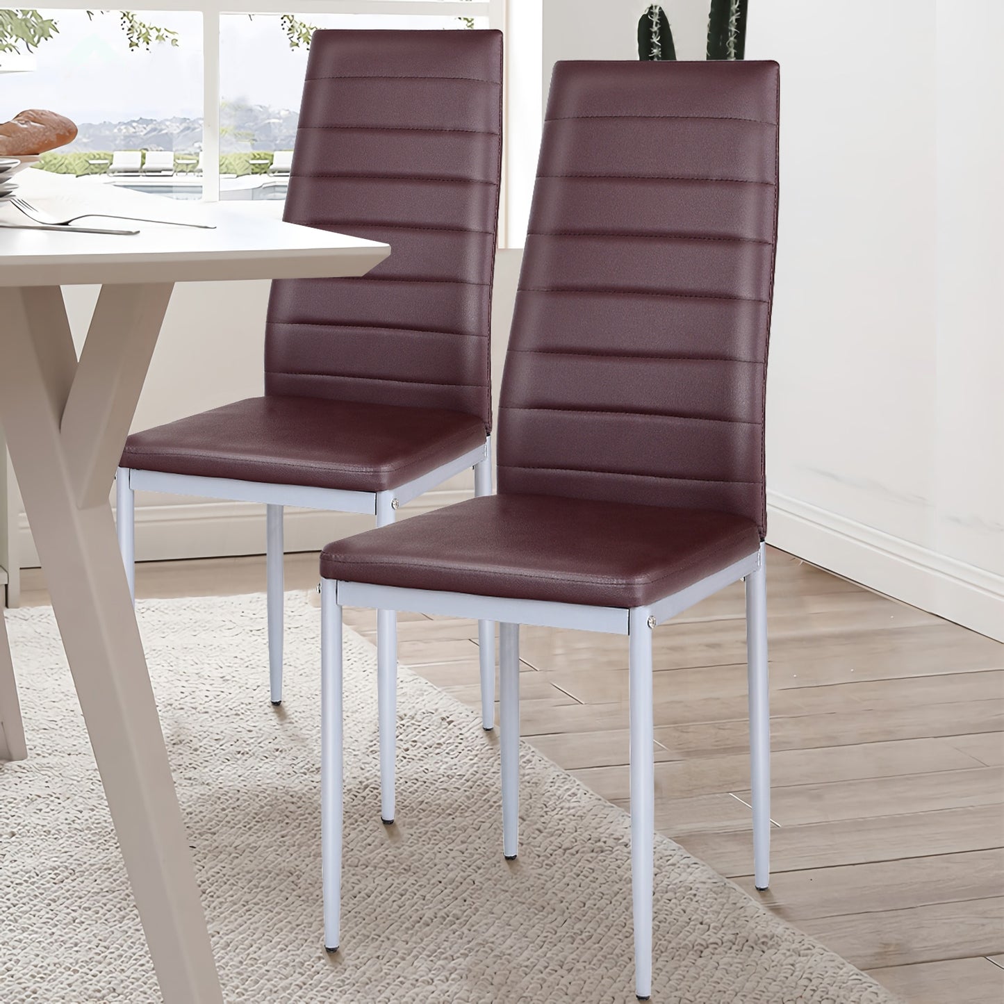 Set of 4 Elegant PVC Leather Dining Chairs with Modern Design - Brown