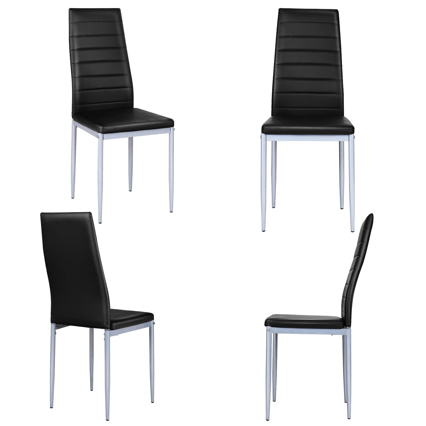 Set of 4 Elegant PVC Leather Dining Chairs with Modern Design - Black