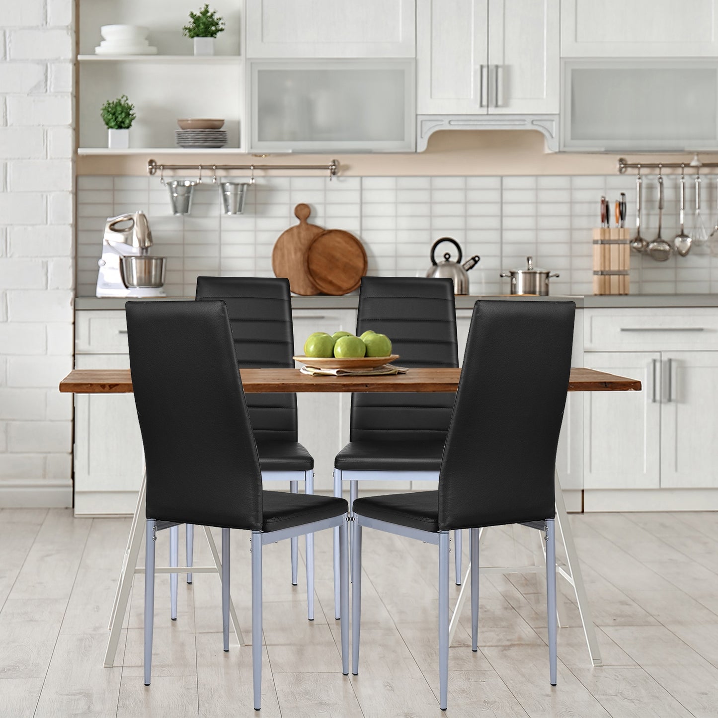 Set of 4 Elegant PVC Leather Dining Chairs with Modern Design - Black