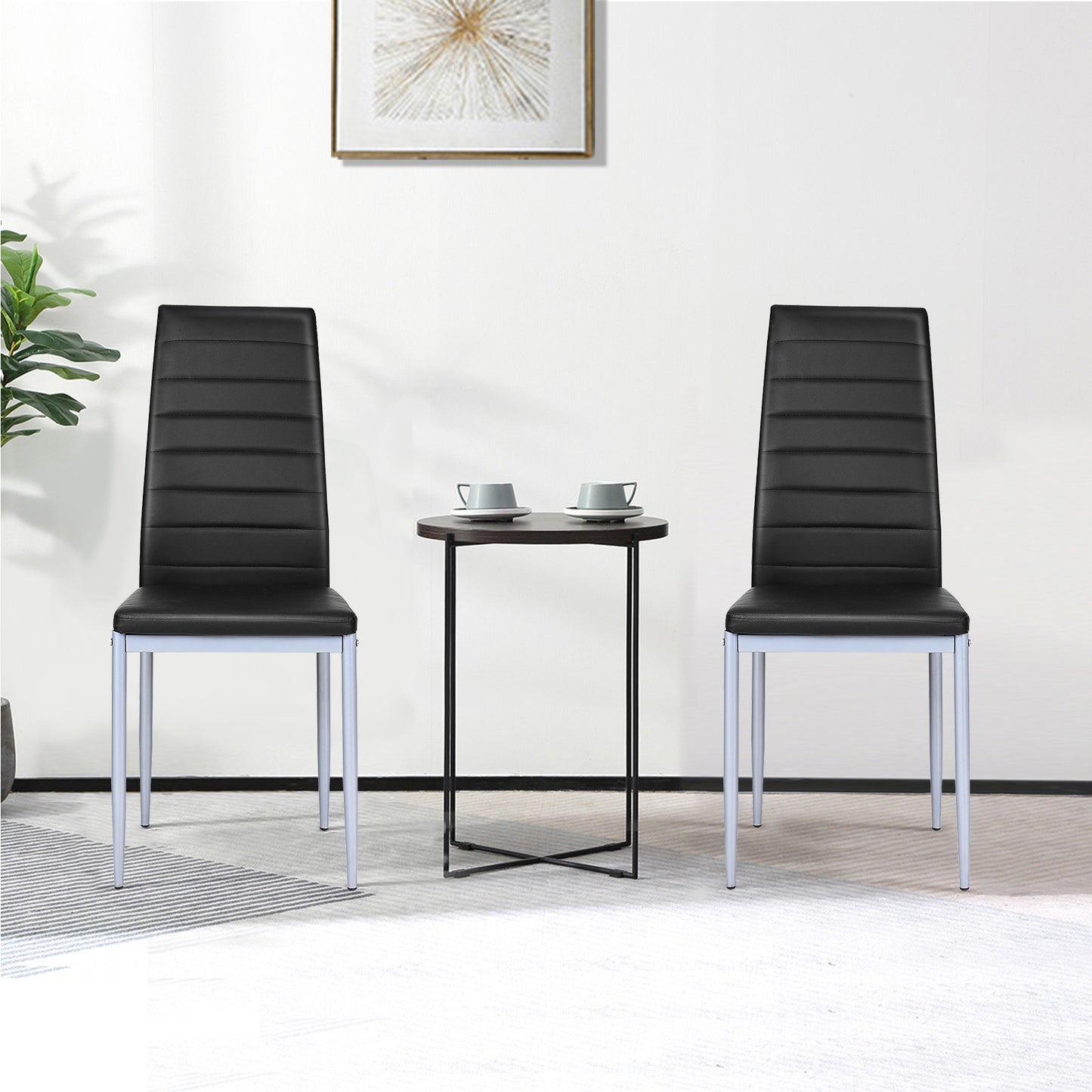 Set of 4 Elegant PVC Leather Dining Chairs with Modern Design - Black