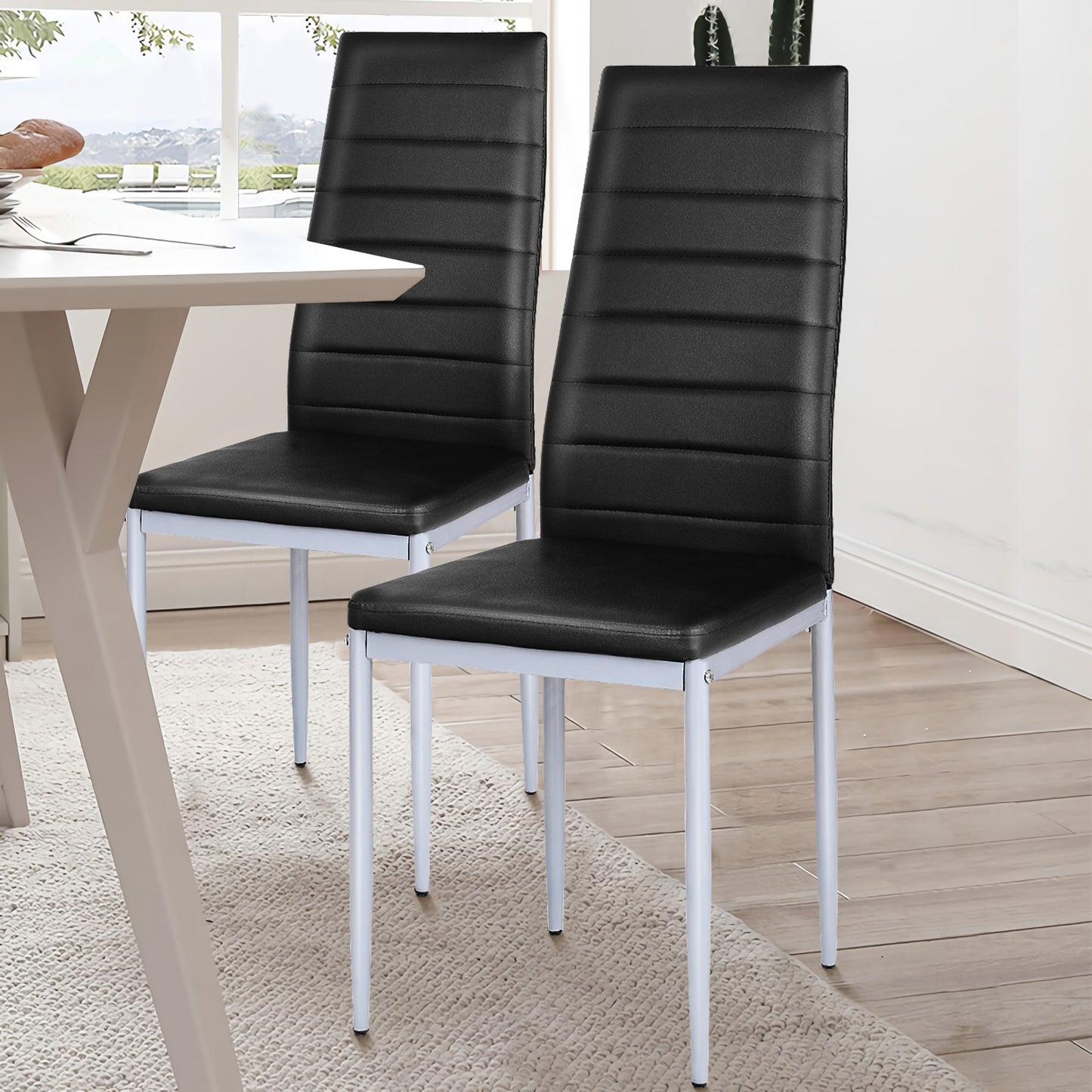Set of 4 Elegant PVC Leather Dining Chairs with Modern Design - Black