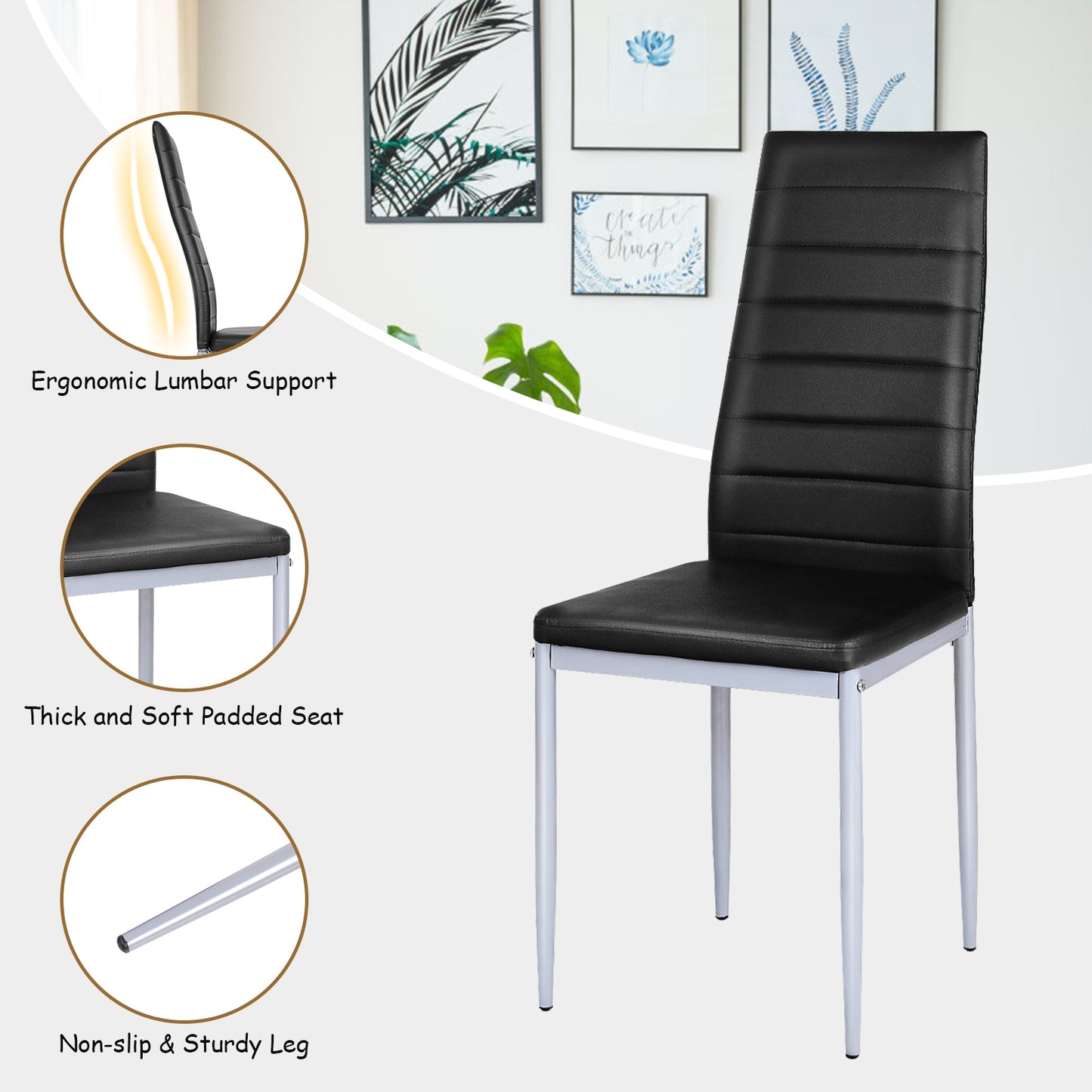Set of 4 Elegant PVC Leather Dining Chairs with Modern Design - Black