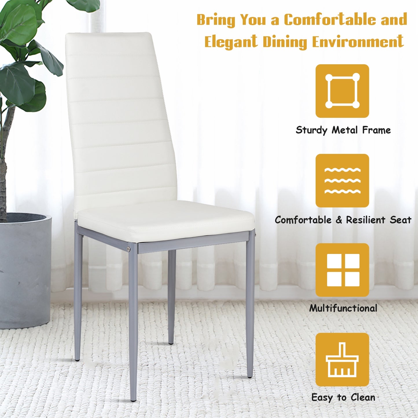 Set of 4 Elegant PVC Leather Dining Chairs with Modern Design - White