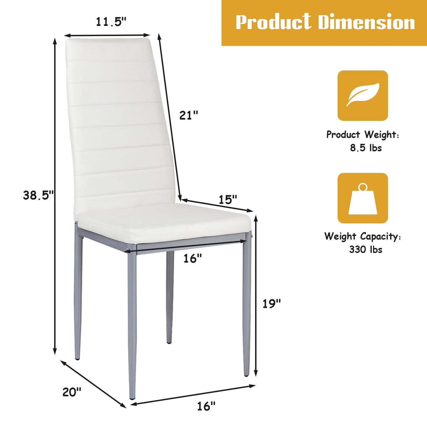 Set of 4 Elegant PVC Leather Dining Chairs with Modern Design - White
