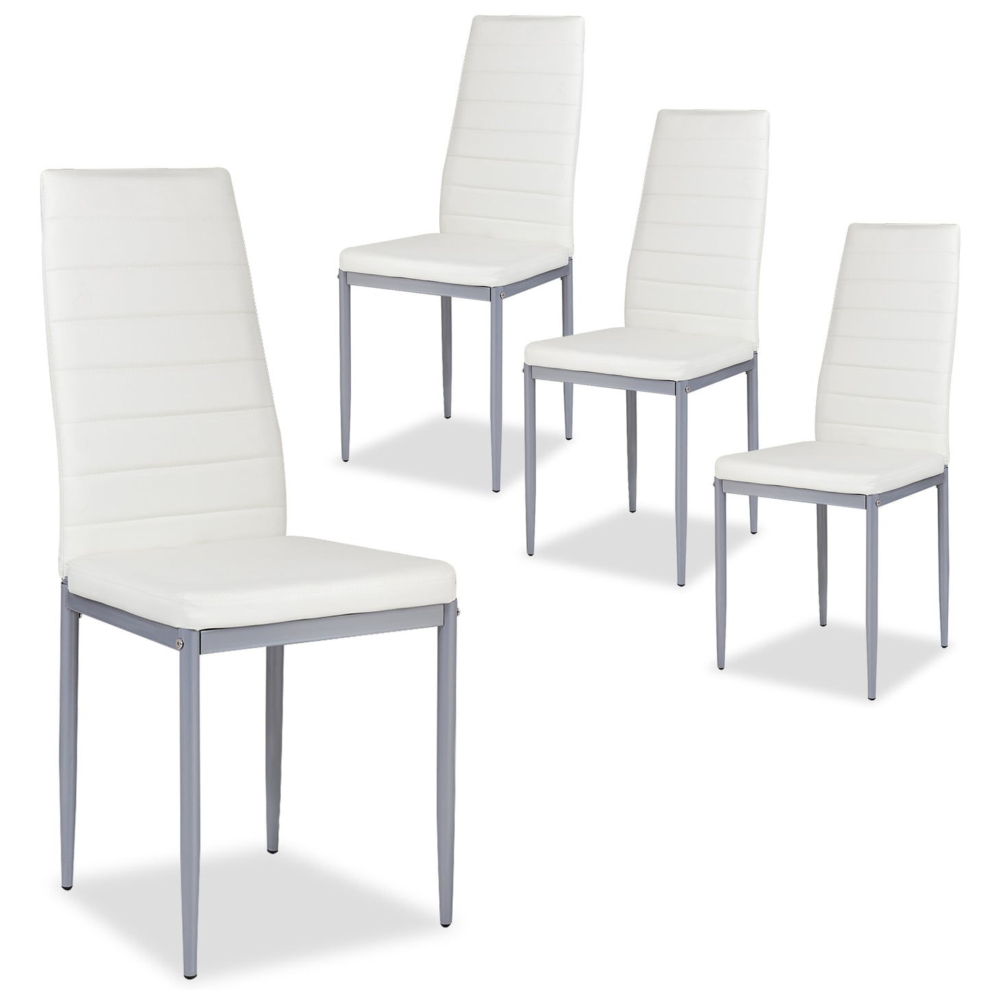 Set of 4 Elegant PVC Leather Dining Chairs with Modern Design - White
