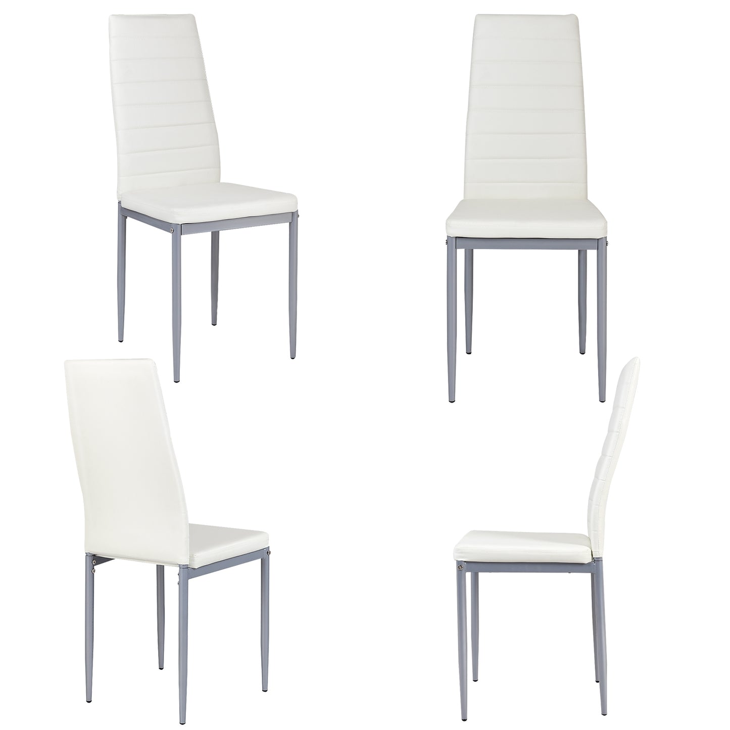 Set of 4 Elegant PVC Leather Dining Chairs with Modern Design - White