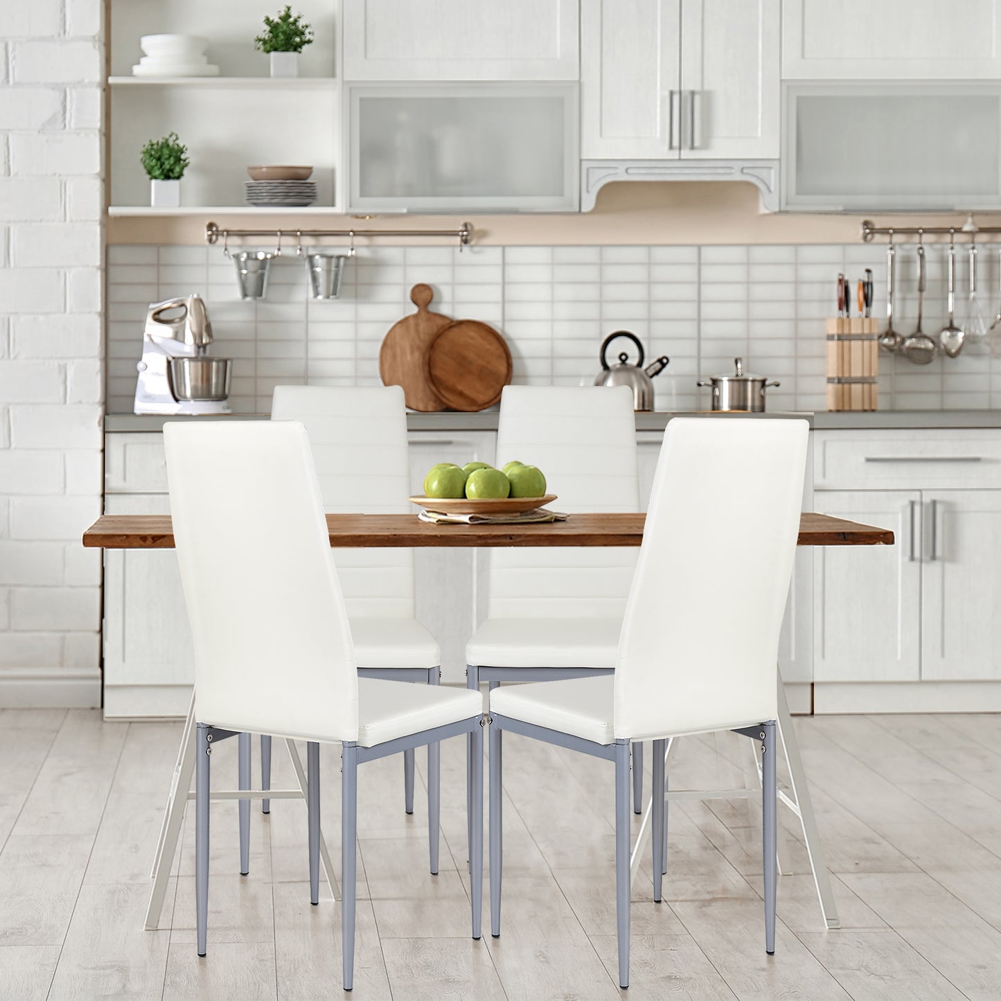 Set of 4 Elegant PVC Leather Dining Chairs with Modern Design - White