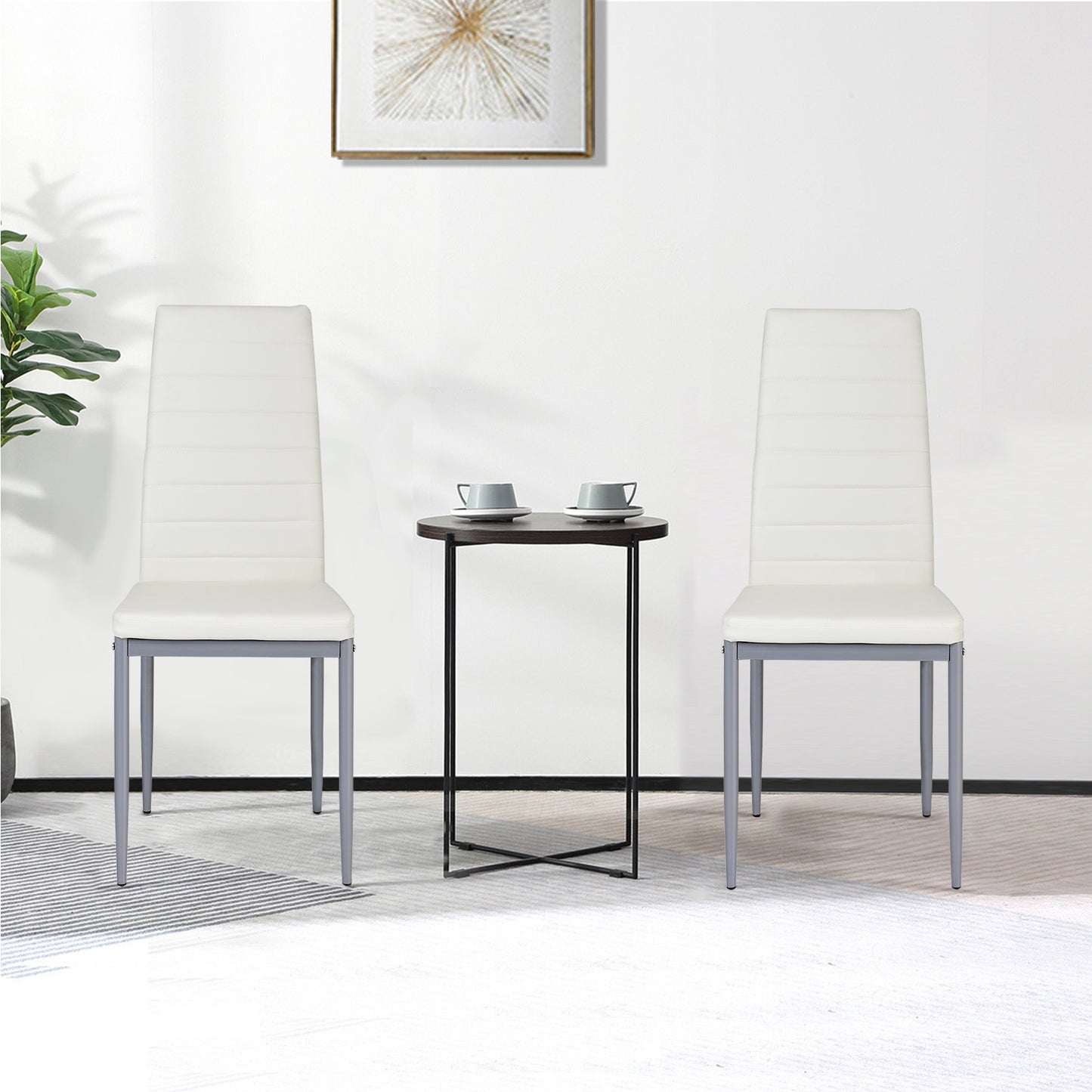 Set of 4 Elegant PVC Leather Dining Chairs with Modern Design - White