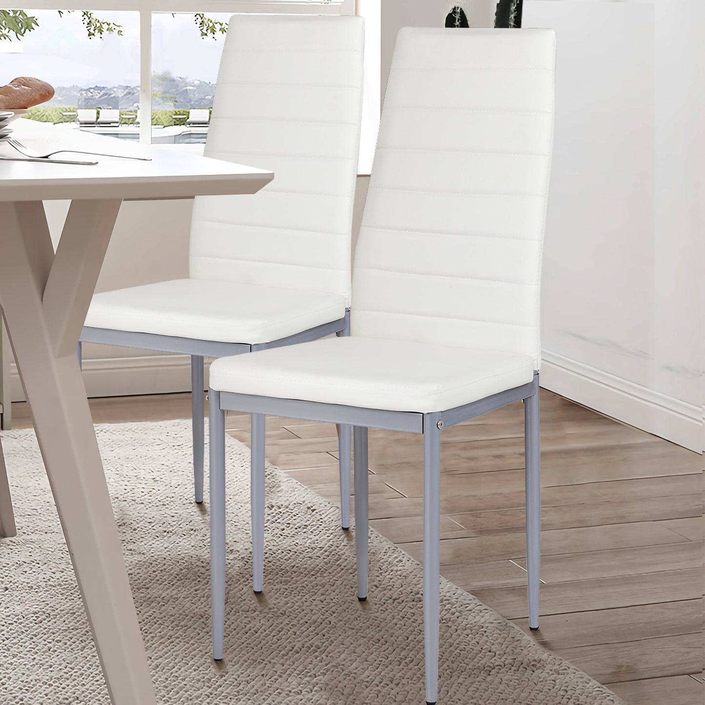 Set of 4 Elegant PVC Leather Dining Chairs with Modern Design - White