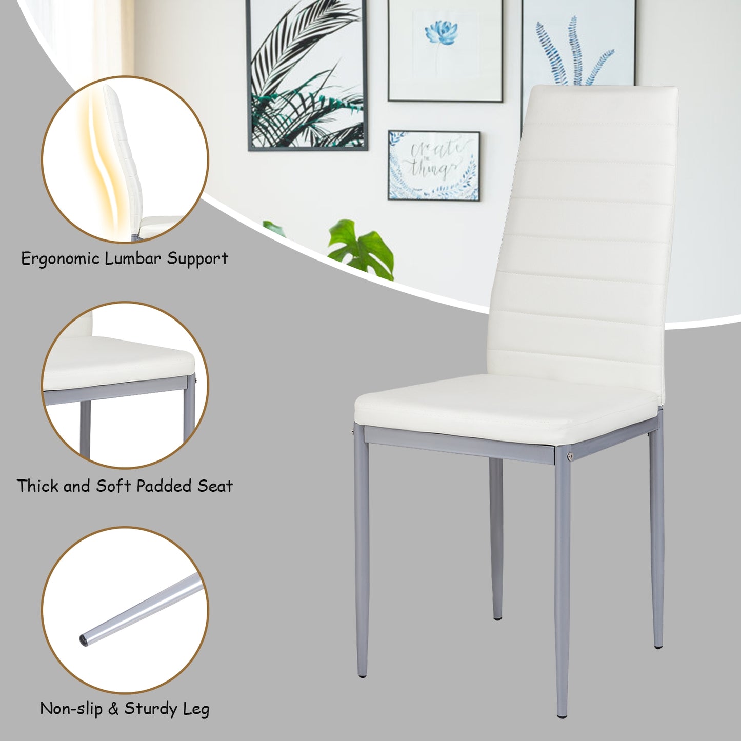 Set of 4 Elegant PVC Leather Dining Chairs with Modern Design - White