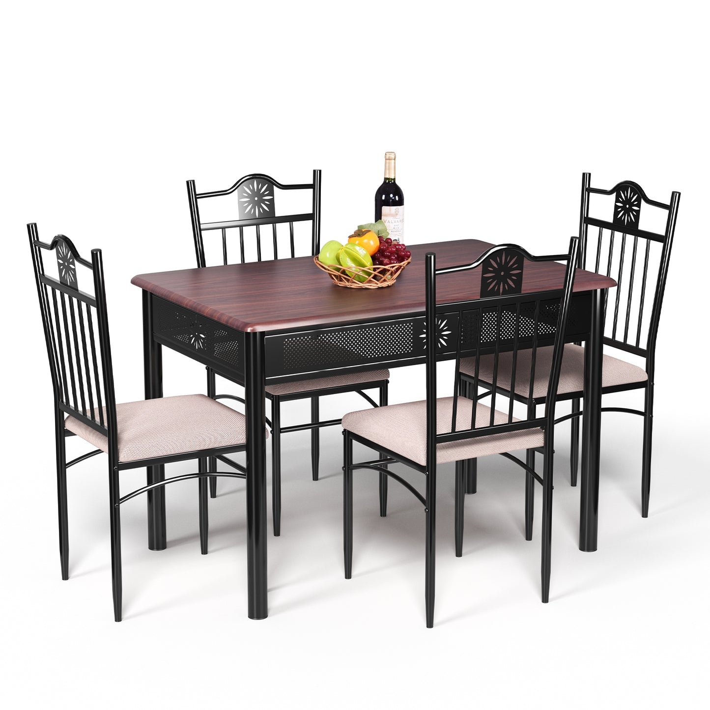 5 Piece Modern Dining Table Set with Cushioned Chairs and Metal Frame Space Saving Design - Beige