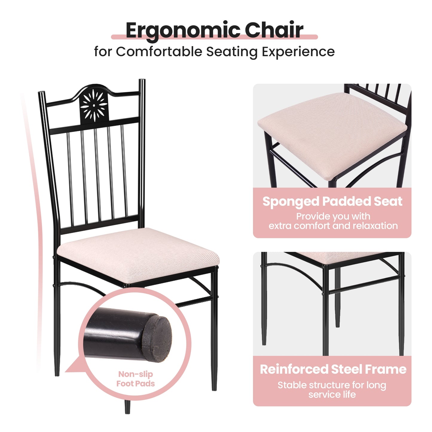 5 Piece Modern Dining Table Set with Cushioned Chairs and Metal Frame Space Saving Design - Beige