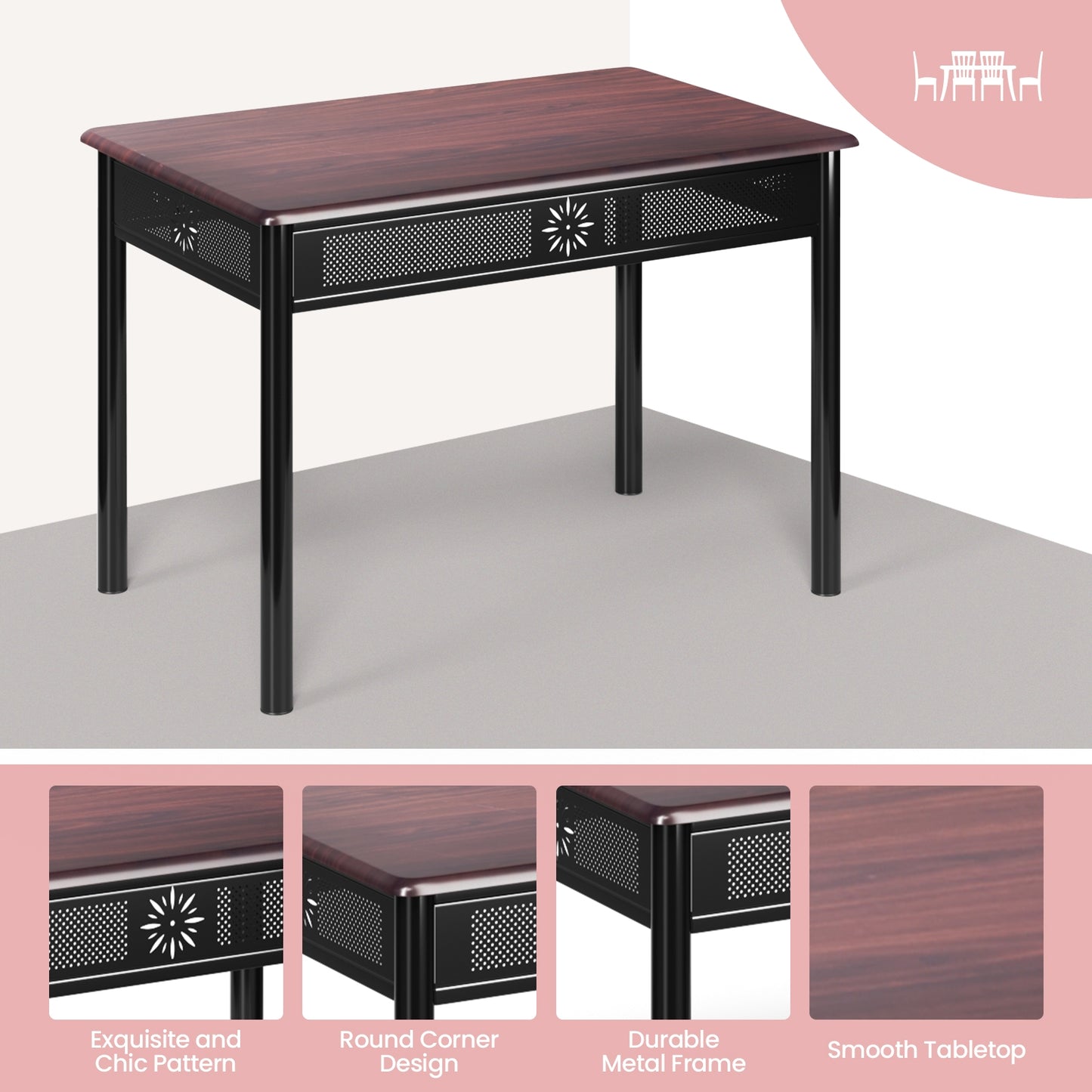 5 Piece Modern Dining Table Set with Cushioned Chairs and Metal Frame Space Saving Design - Beige