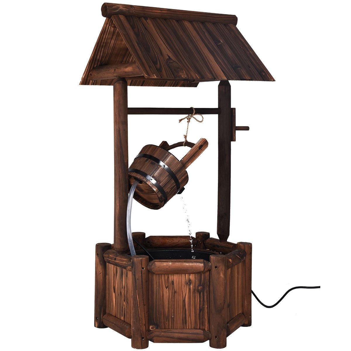 Rustic Wooden Garden Wishing Well Water Fountain with Electric Pump