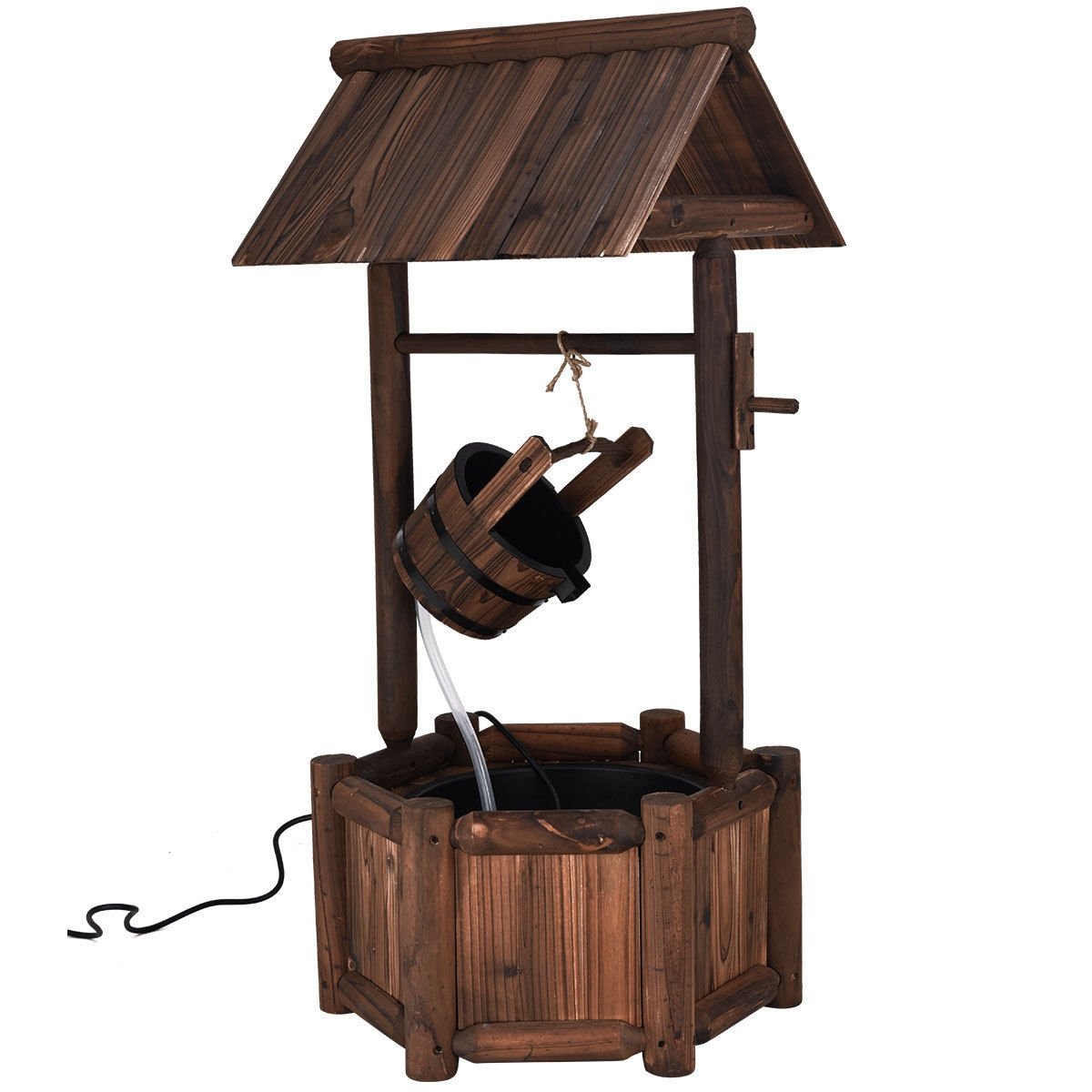 Rustic Wooden Garden Wishing Well Water Fountain with Electric Pump