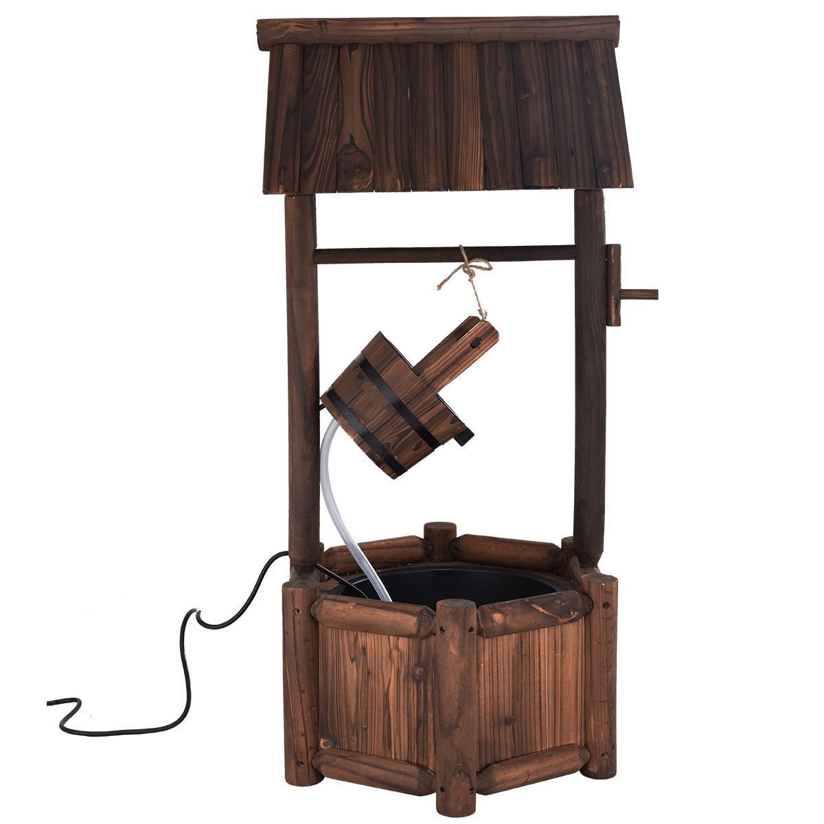 Rustic Wooden Garden Wishing Well Water Fountain with Electric Pump