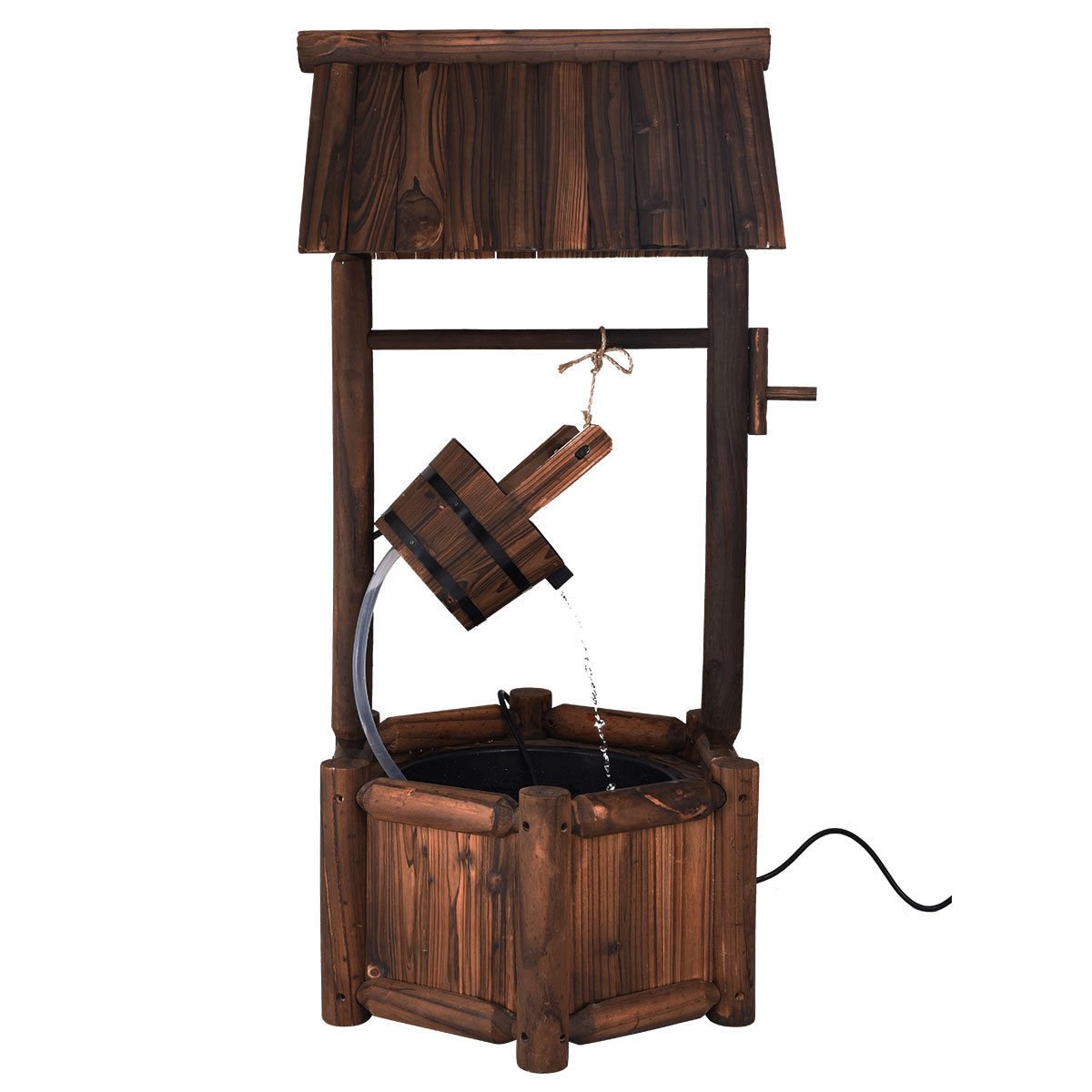 Rustic Wooden Garden Wishing Well Water Fountain with Electric Pump