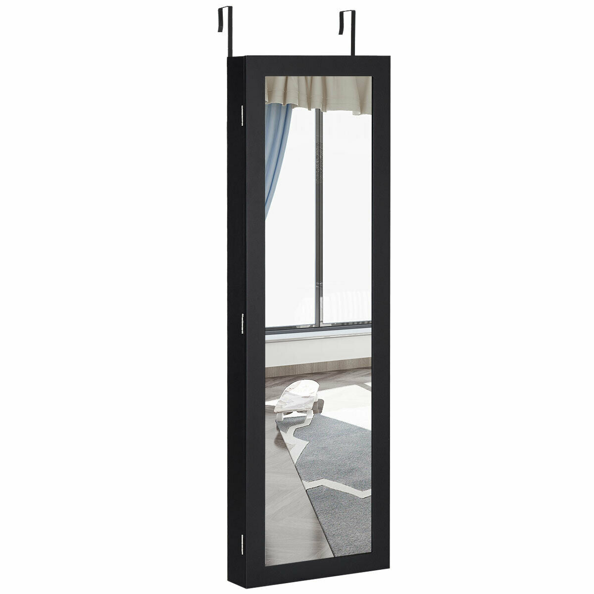 Wall and Door Mounted Jewelry Cabinet with Mirror and Storage Shelves – Black