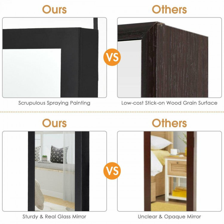 Wall and Door Mounted Jewelry Cabinet with Mirror and Storage Shelves – Black