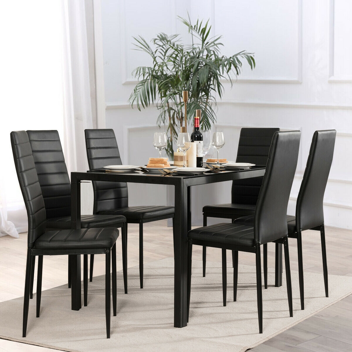 Set of 6 Modern High Back Dining Chairs with Comfortable Padded Seats