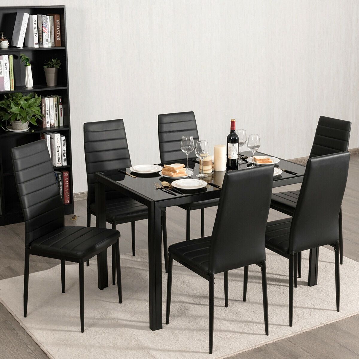 Set of 6 Modern High Back Dining Chairs with Comfortable Padded Seats