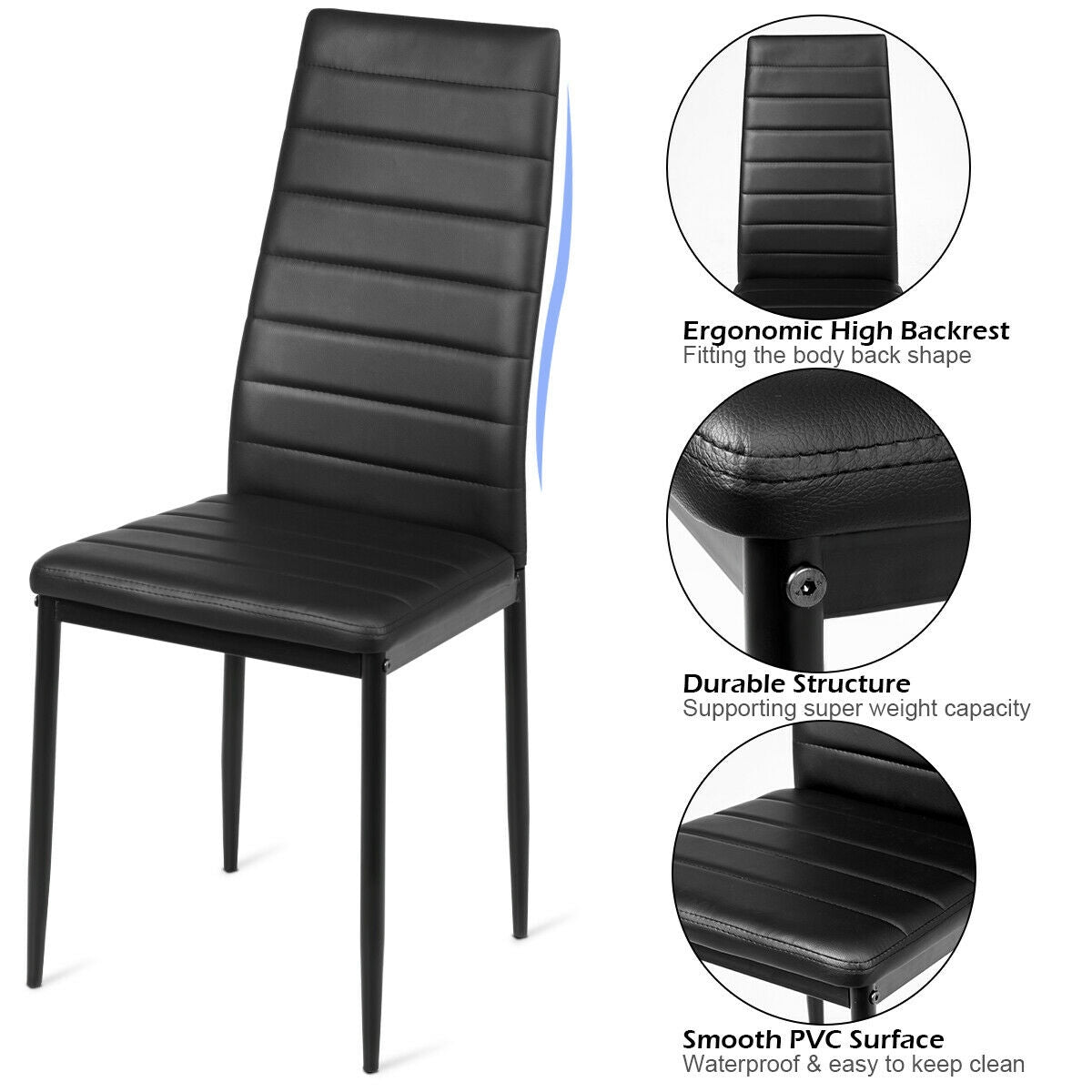 Set of 6 Modern High Back Dining Chairs with Comfortable Padded Seats