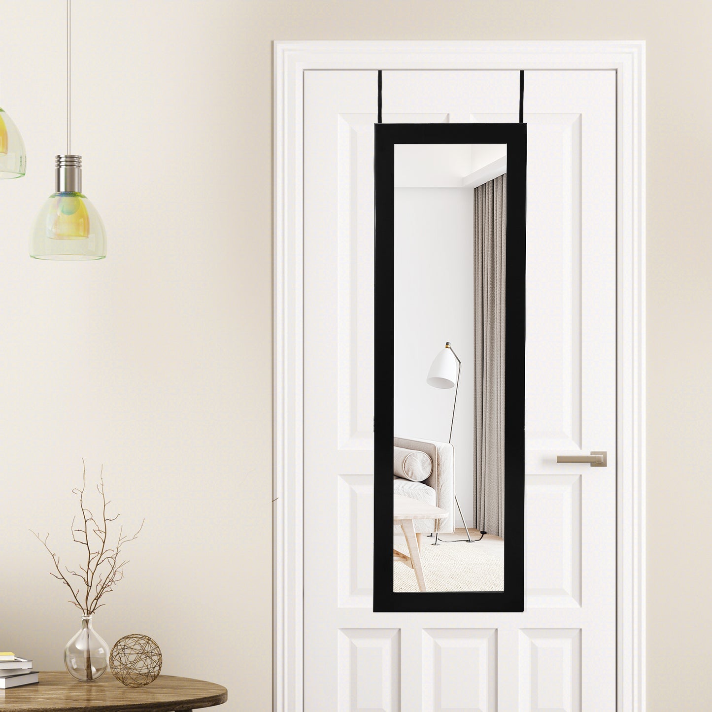Lockable Wall and Door Mounted Jewelry Cabinet with Mirror and LED Lights – Black