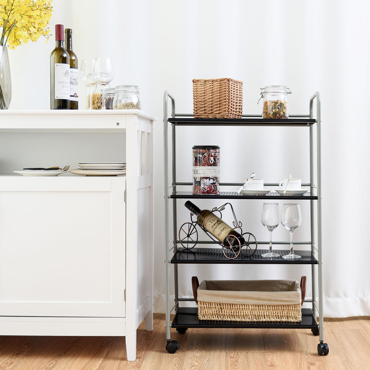 Metal Utility Storage Cart with Wheels and 4 Tier Shelves for Kitchen Bathroom Office – 23.5 Inch