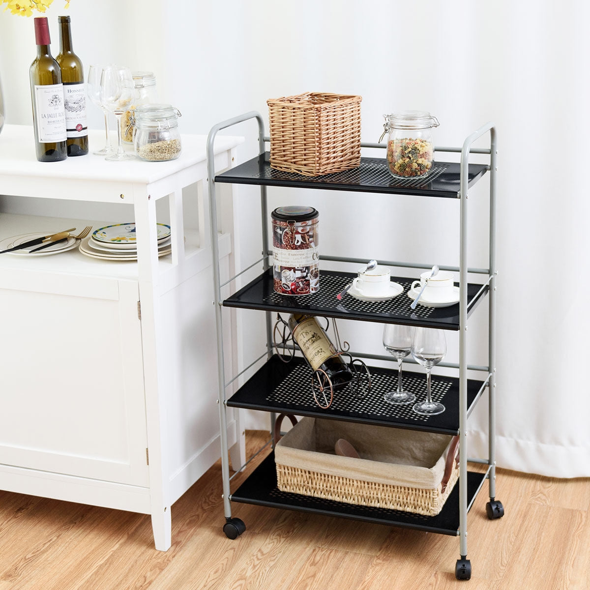 Metal Utility Storage Cart with Wheels and 4 Tier Shelves for Kitchen Bathroom Office – 23.5 Inch