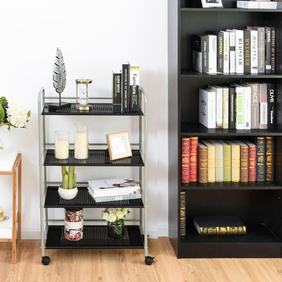 Metal Utility Storage Cart with Wheels and 4 Tier Shelves for Kitchen Bathroom Office – 23.5 Inch
