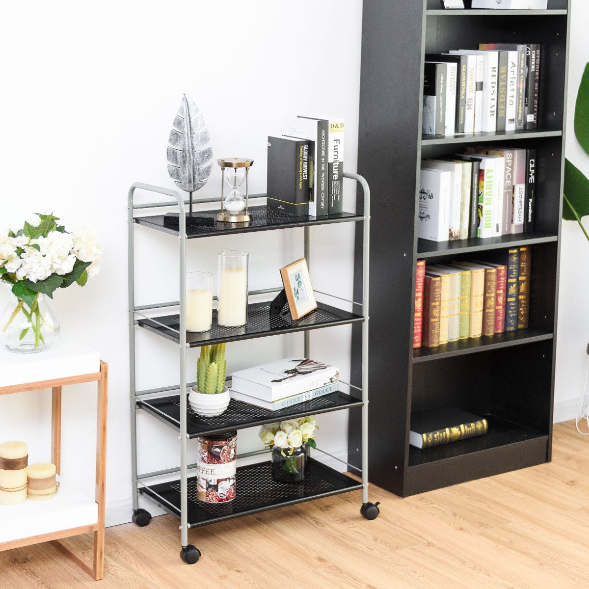 Metal Utility Storage Cart with Wheels and 4 Tier Shelves for Kitchen Bathroom Office – 23.5 Inch