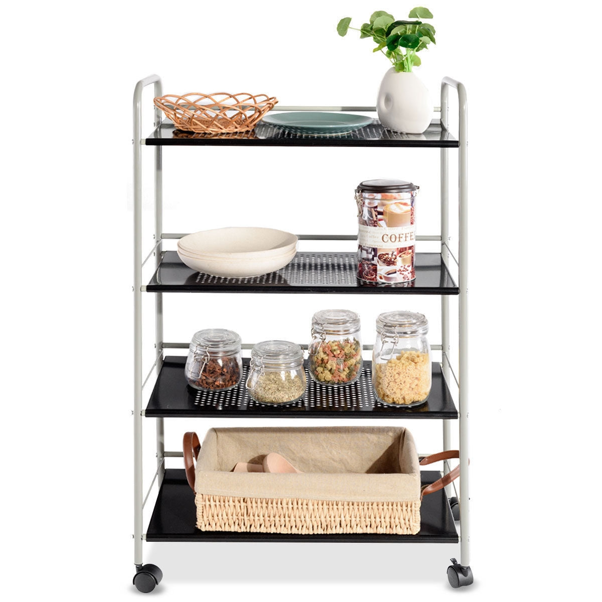 Metal Utility Storage Cart with Wheels and 4 Tier Shelves for Kitchen Bathroom Office – 23.5 Inch