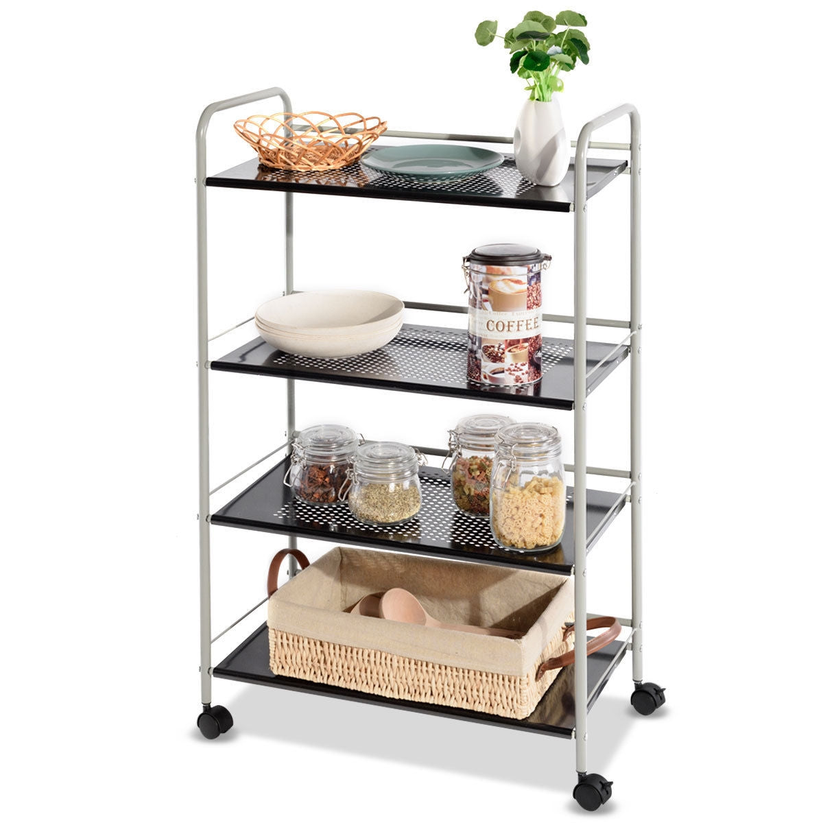 Metal Utility Storage Cart with Wheels and 4 Tier Shelves for Kitchen Bathroom Office – 23.5 Inch