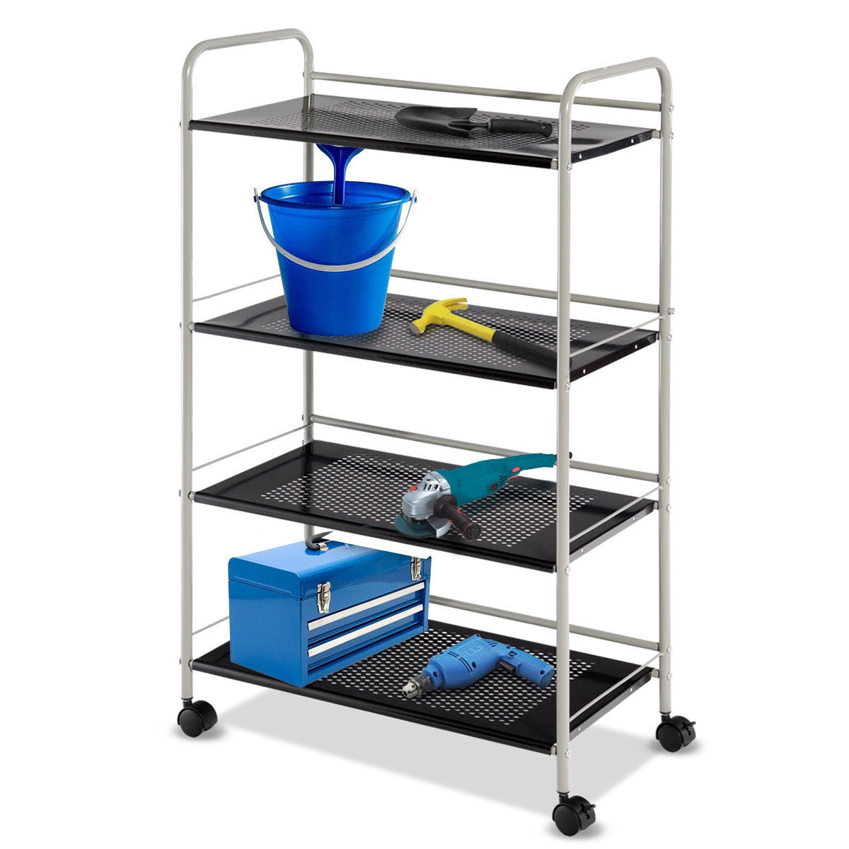 Metal Utility Storage Cart with Wheels and 4 Tier Shelves for Kitchen Bathroom Office – 23.5 Inch