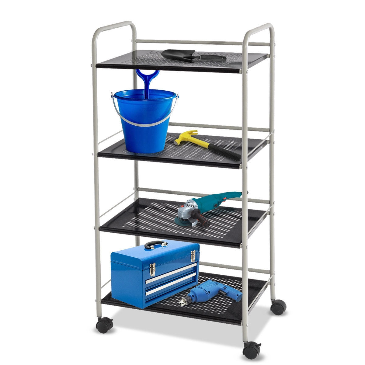 Metal Utility Storage Cart with Wheels and 4 Tier Shelves for Kitchen Bathroom Office – 19.5 Inch