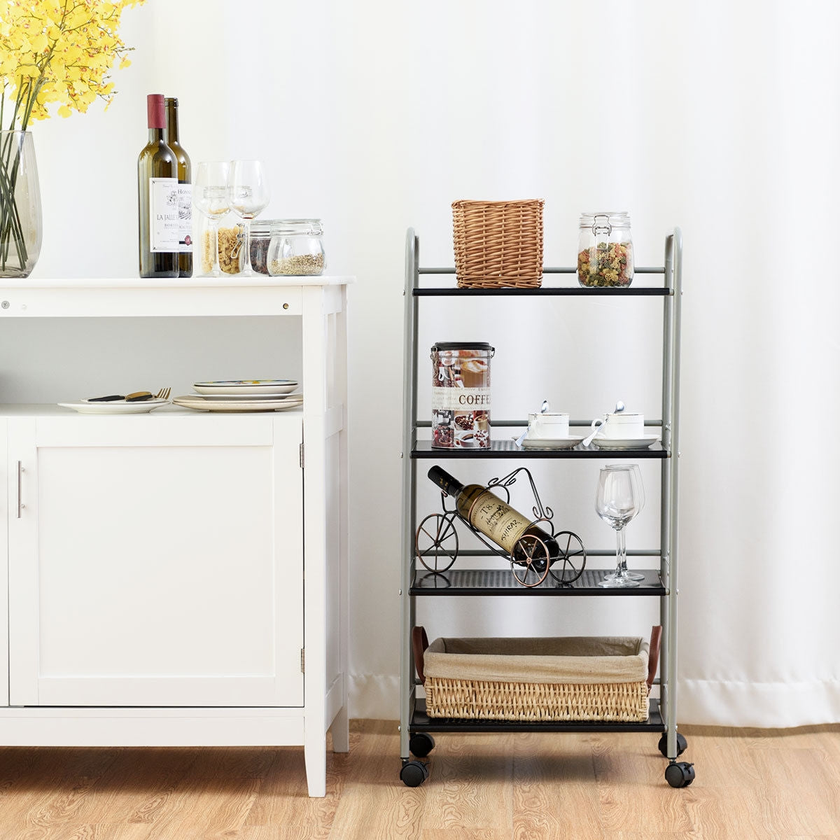 Metal Utility Storage Cart with Wheels and 4 Tier Shelves for Kitchen Bathroom Office – 19.5 Inch