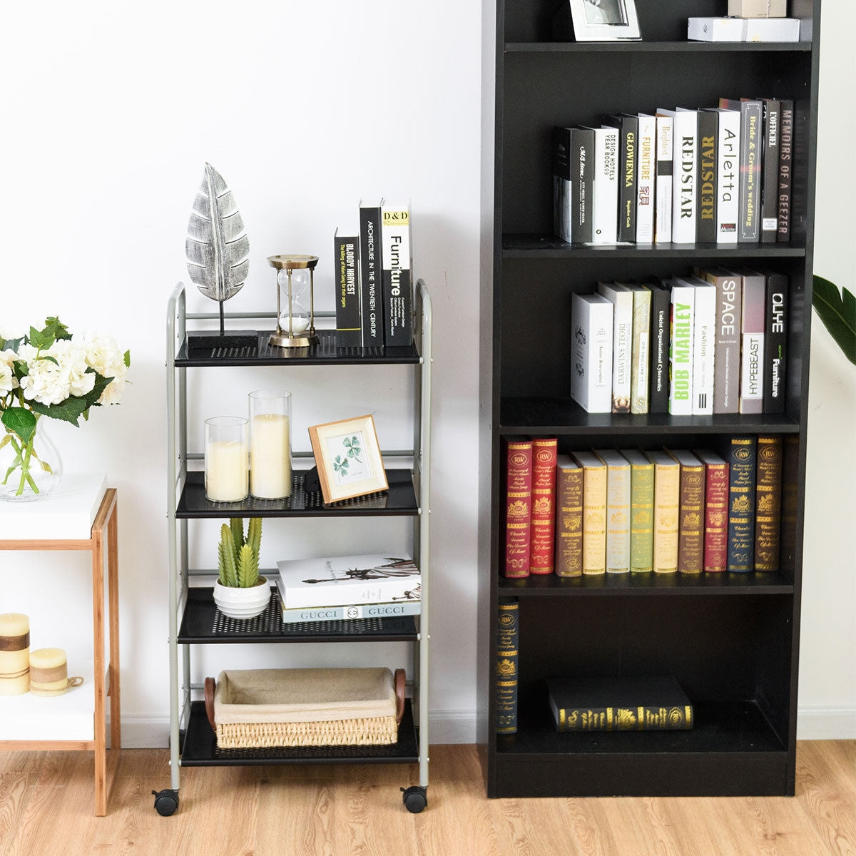 Metal Utility Storage Cart with Wheels and 4 Tier Shelves for Kitchen Bathroom Office – 19.5 Inch