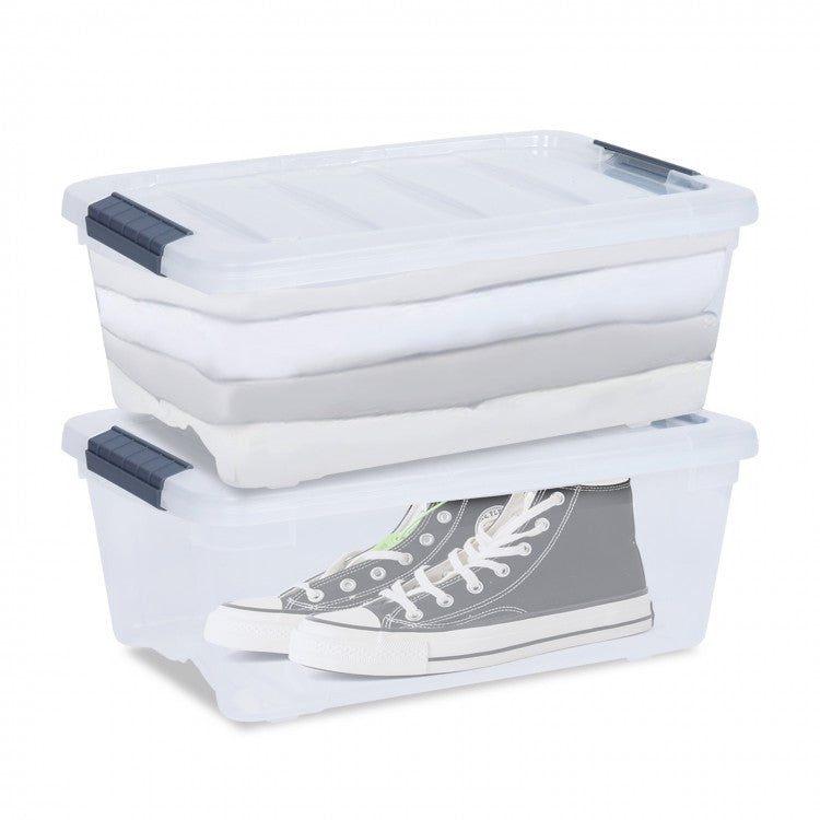12 Pack Transparent Latch Storage Bins - 156 Quart Stackable Plastic Storage Tubs with Secure Lids for Organizing Home, Office, and Garage