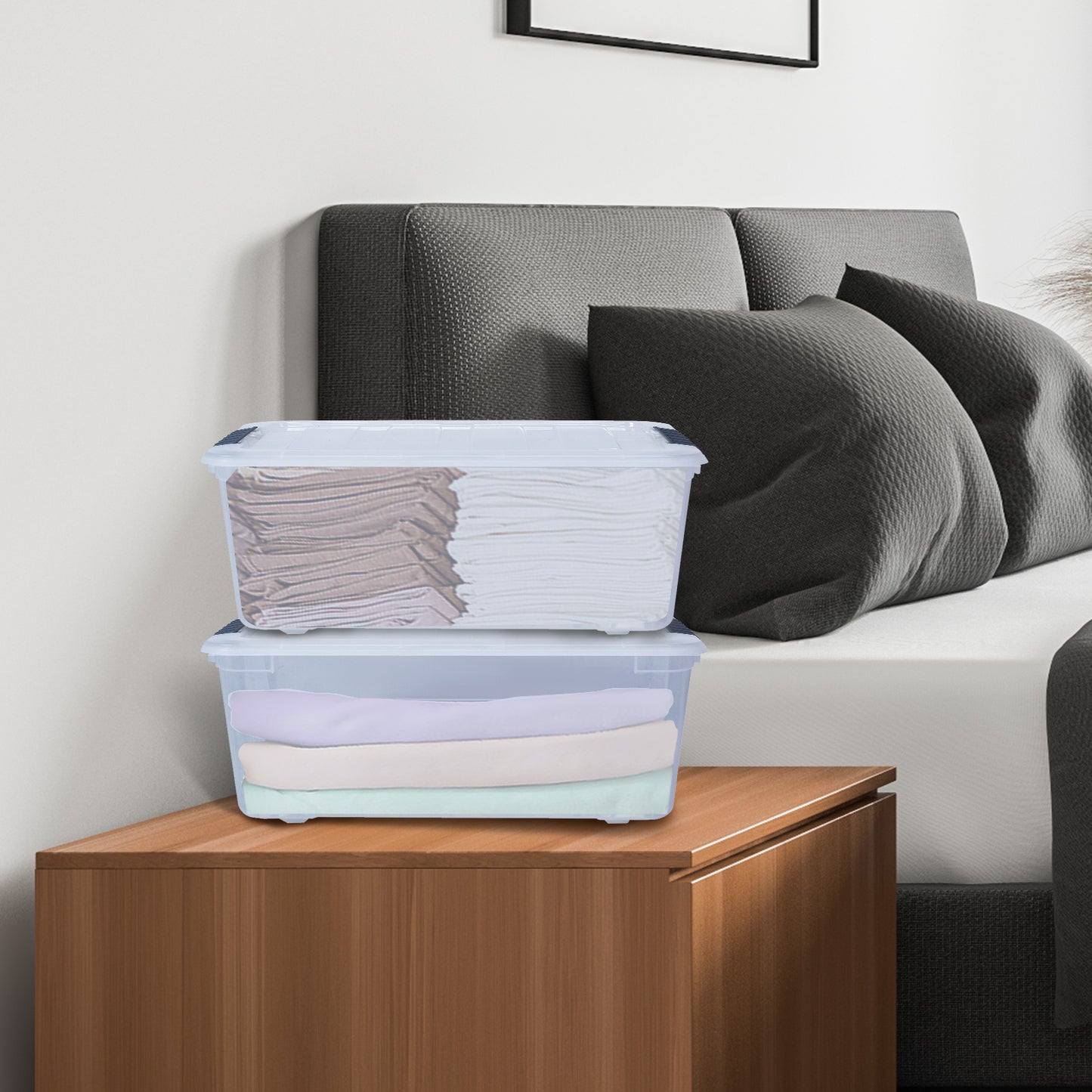 12 Pack Transparent Latch Storage Bins - 156 Quart Stackable Plastic Storage Tubs with Secure Lids for Organizing Home, Office, and Garage